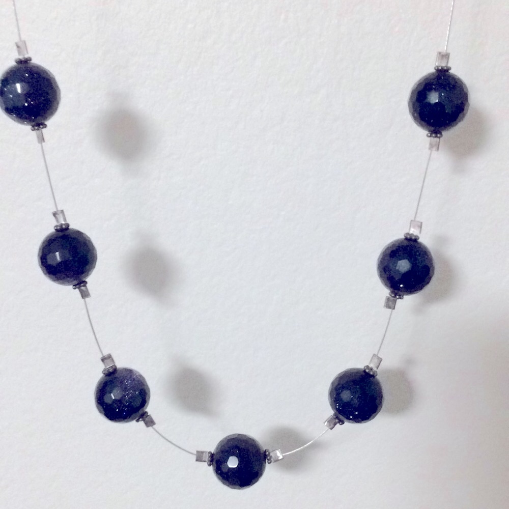 Large blue and purple bead necklace